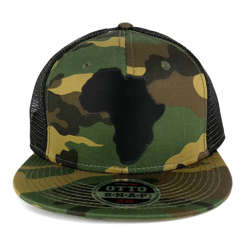 Solid Black Africa Map Embroidered Iron on Patch Camo Flat Bill Snapback Mesh Cap