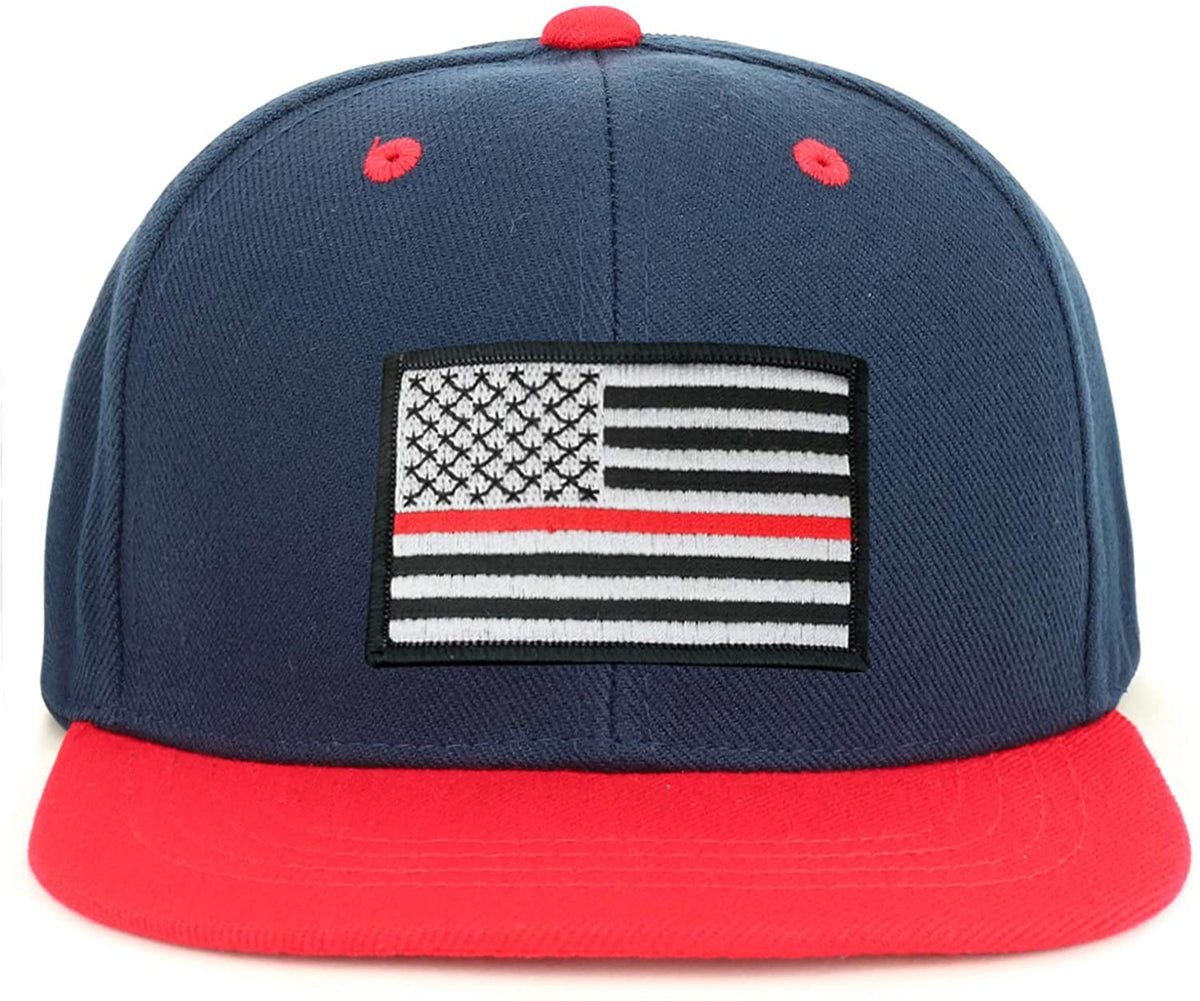 Armycrew Youth Kid's Thin Red Line 2 American Flag Patch Flat Bill Snapback 2-Tone Baseball Cap