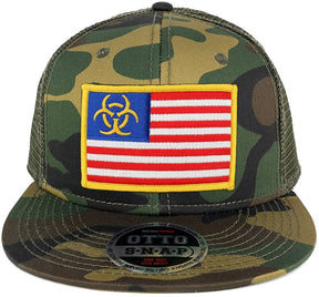 Armycrew Biohazard Yellow American Flag Embroidered Patch Camo Flat Bill Snapback Mesh Cap