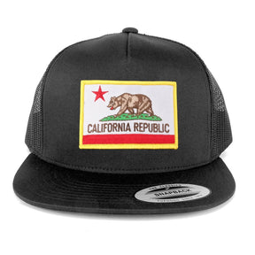 Flexfit 5 Panel California Republic Embroidered Patch Snapback Mesh Trucker Cap
