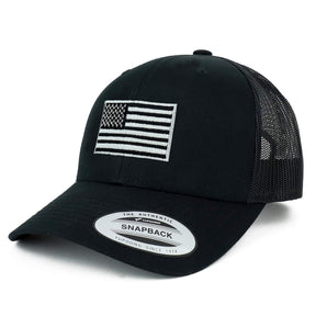 Armycrew Flexfit Oversize XXL Grey American Flag Embroidered Retro Trucker Mesh Cap