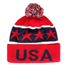 Armycrew USA Pom Pom Stylish Acrylic Cuff Winter Beanie Hat - USA Print - Red Navy