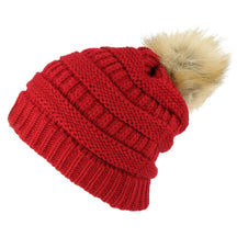 Armycrew Womens Soft Ribbed Faux Fur Pom Pom Beanie Hat