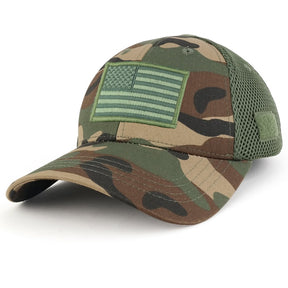 Armycrew US American Flag Olive Embroidered Patch Low Crown Adjustable Tactical Mesh Cap