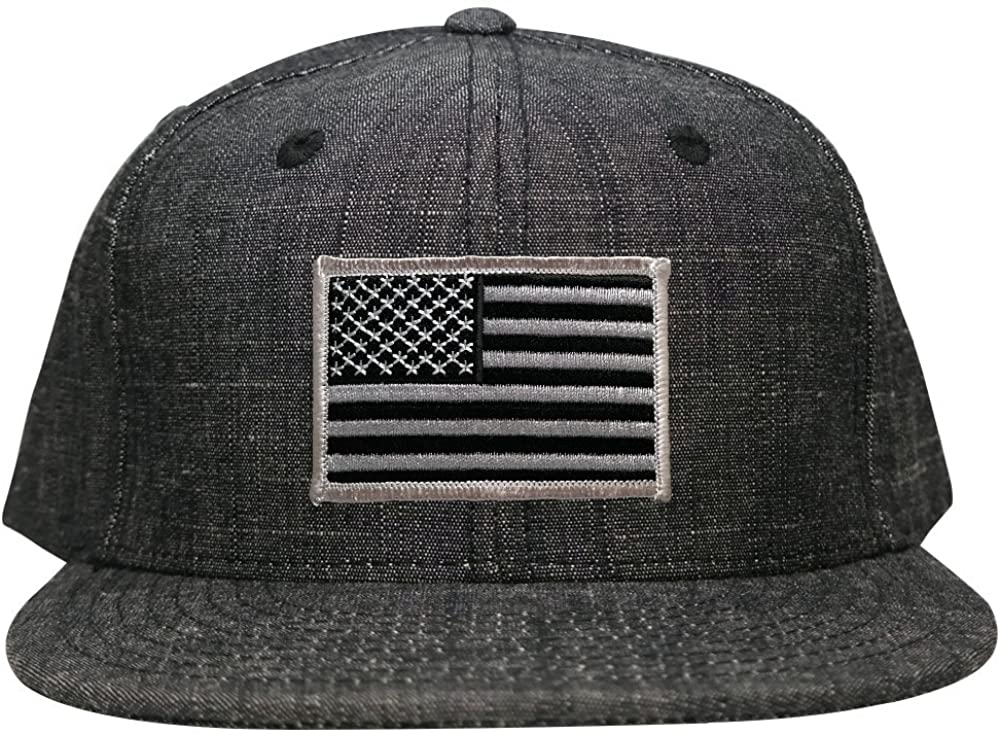 Washed Denim USA American Flag Embroidered Iron on Patch Snapback - BLK - Black Grey