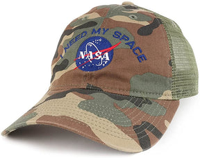 Low Profile Unstructured NASA, I Need My Space Embroidered Camo Mesh Trucker Cap