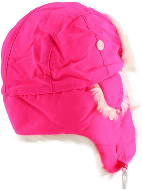 High Visibility Neon White Fur Aviator Winter Trooper Hat - Neon Pink - LXL