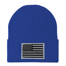 Made in USA - Black White American Flag Embroidered Patch Long Cuff Beanie