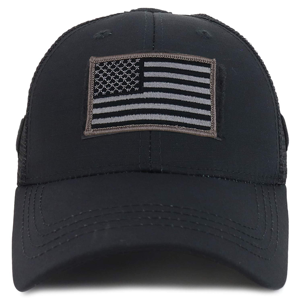 Armycrew American Flag Black Tactical Embroidered Patch Trucker Mesh Back Cap