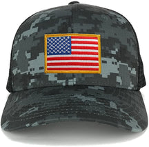 Armycrew US American Flag Embroidered Patch Adjustable Camo Trucker Cap - NTG-Black - Black Grey