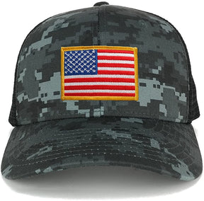 Armycrew US American Flag Embroidered Patch Adjustable Camo Trucker Cap - NTG-Black - Black Grey