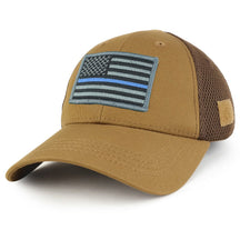 Armycrew US American Flag Thin Blue Line Embroidered Patch Low Crown Adjustable Tactical Mesh Cap