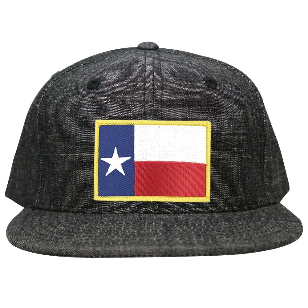 Washed Denim Texas State Flag Embroidered Iron on Patch Snapback Cap - Black