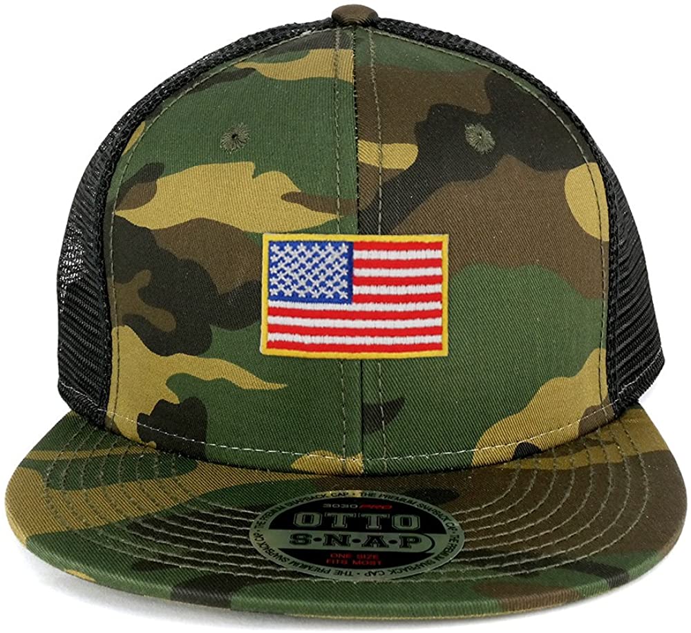 Armycrew Small Yellow American Flag Embroidered Patch Camo Flat Bill Snapback Mesh Cap
