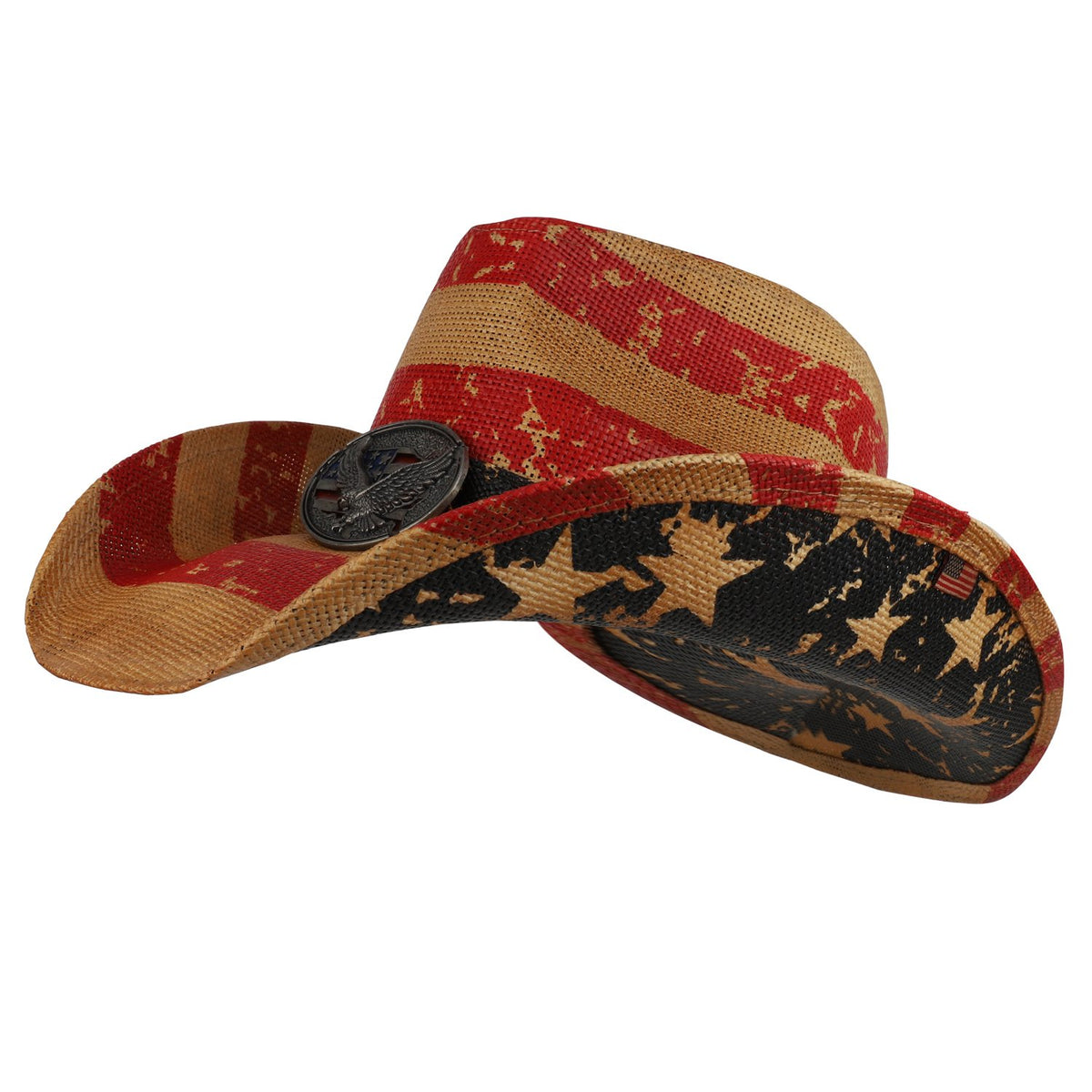 Armycrew American Flag Western Toyo Cowboy Hat with Eagle Badge