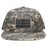 Armycrew Flat Bill Digital Camo American Flag Patch Snapback Cap - ACU - Black Grey