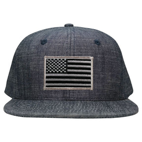 Washed Denim USA American Flag Embroidered Iron on Patch Snapback - BLU - BLACK GREY