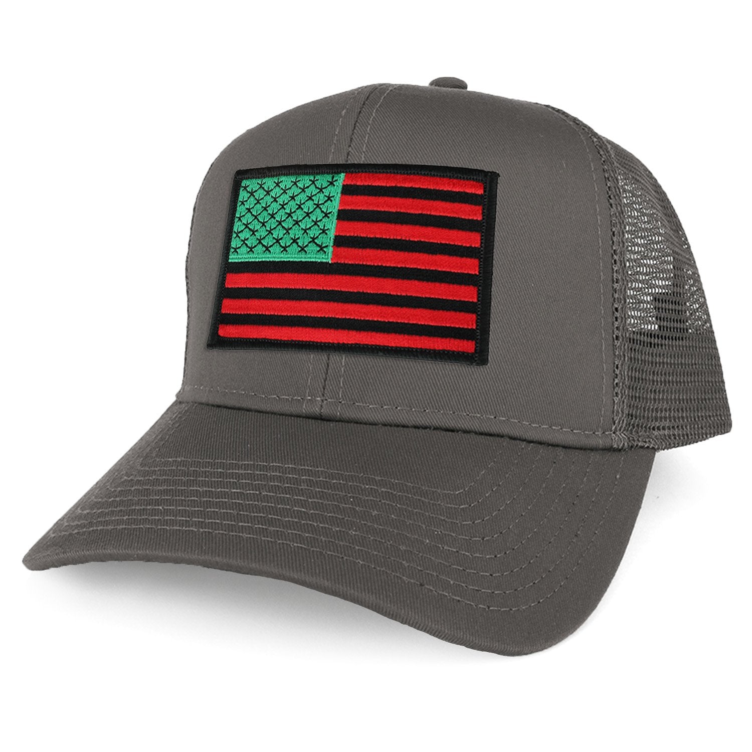 Armycrew XXL Oversize Red Green Black USA Flag Patch Mesh Back Trucker Baseball Cap - Black