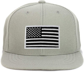 Armycrew Youth Kid Size Black White American Flag Patch Flat Bill Snapback Baseball Cap