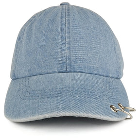 K-POP Style Plain Metallic Ring Bill Adjustable Baseball Cap - Denim