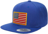 Flexfit USA American Flag Embroidered Flat Bill Snapback Cap - Royal