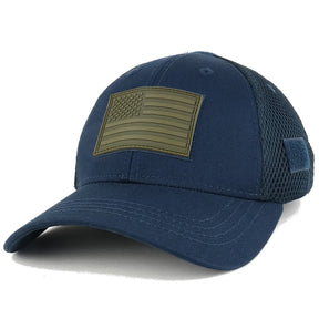 US American Flag OLIVE 2 Rubber 3D Tactical Patch Low Crown Adjustable Mesh Cap