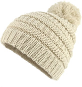 Armycrew Kids Winter Solid Ribbed Beanie Hat with Pom Pom - Beige