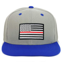 Armycrew Youth Kid's Thin Red Line 2 American Flag Patch Flat Bill Snapback 2-Tone Baseball Cap