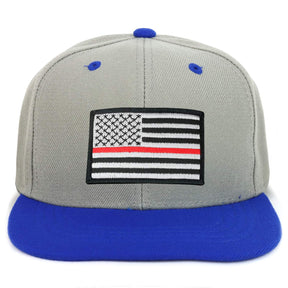 Armycrew Youth Kid's Thin Red Line 2 American Flag Patch Flat Bill Snapback 2-Tone Baseball Cap
