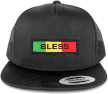 5 Panel Bless Green Yellow Red Embroidered Iron on Patch Flat Bill Mesh Snapback