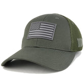 Armycrew USA American Flag Black 2 Rubber Tactical Patch Low Crown Adjustable Mesh Cap