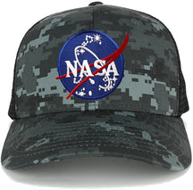 NASA Insignia Space Logo Embroidered Iron on Patch Adjustable Trucker Cap - NTG-Black
