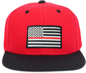 Armycrew Youth Kid's Thin Red Line 2 American Flag Patch Flat Bill Snapback 2-Tone Baseball Cap