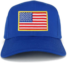 USA American Flag Logo Embroidered Iron On Patch Snap Back Cap - Royal