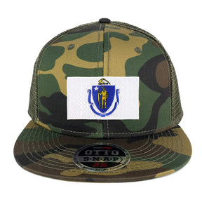 Armycrew Oversize XXL New Massachusetts State Flag Patch Camo Mesh Snapback Cap - Camo Olive