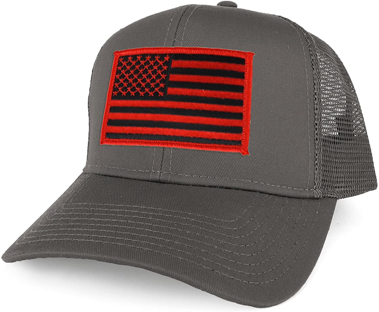 Armycrew XXL Oversize Black Red USA Flag Patch Mesh Back Trucker Baseball Cap - Black