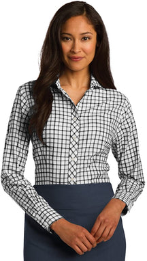 Ladies Tri-Color Yarn-Dyed Check Pattern Non-Iron 100% Cotton Shirt