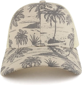 Armycrew Tropical Floral Print Trucker Mesh Back Structured Baseball Cap