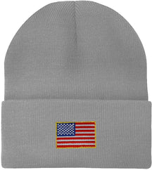 Armycrew Made in USA - Small American Flag Embroidered Patch Long Cuff Beanie