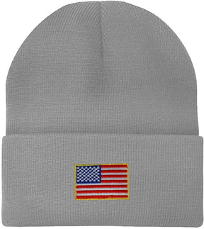 Armycrew Made in USA - Small American Flag Embroidered Patch Long Cuff Beanie