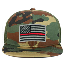 Armycrew Youth Kid's Thin Red Line American Flag Patch Flat Bill Snapback Trucker Cap
