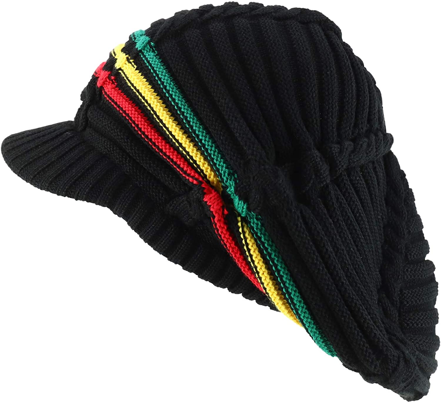 Armycrew Dreadlock Deep Shell RGY Cable Knit Cotton Rasta Beanie with Brim