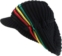 Armycrew Dreadlock Deep Shell RGY Cable Knit Cotton Rasta Beanie with Brim