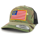 Armycrew Biohazard Yellow USA Flag Camo Structured Trucker Mesh Baseball Cap