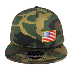 Armycrew Small Yellow Side American Flag Embroidered Patch Camo Flat Bill Snapback Mesh Cap