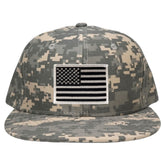 Armycrew Flat Bill Digital Camo American Flag Patch Snapback Cap - ACU - Black Grey