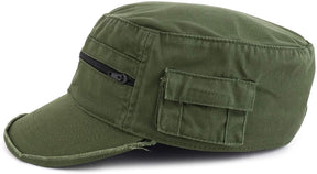 Armycrew Enzyme Washed Zippered Front Pockets Frayed Bill Army Cap - Olive
