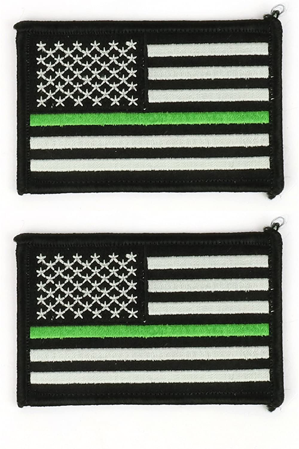 Armycrew Thin Green Line USA American Flag Logo Embroidered Patch - 2 PACK