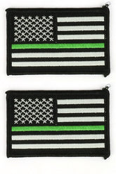 Armycrew Thin Green Line USA American Flag Logo Embroidered Patch - 2 PACK