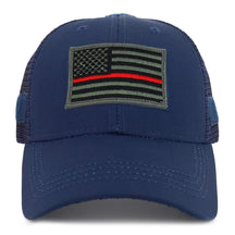 Armycrew USA Flag Thin Red Line Tactical Embroidered Patch Trucker Mesh Cap